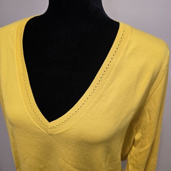 Boden V Neck Sweater Cotton Blend Large Womens Lightweight Yellow Spring Preppy - Picture 2 of 10